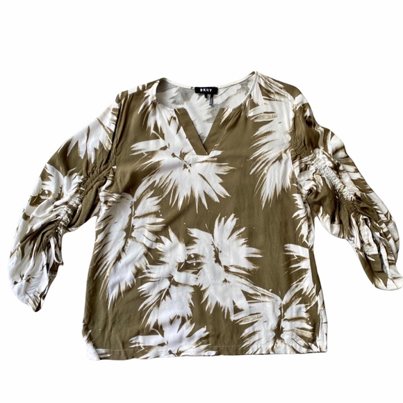 DKNY Tropical Tunic Top Swim Cover Up Ruched Sleeves Women’s Extra Large - Picture 1 of 14